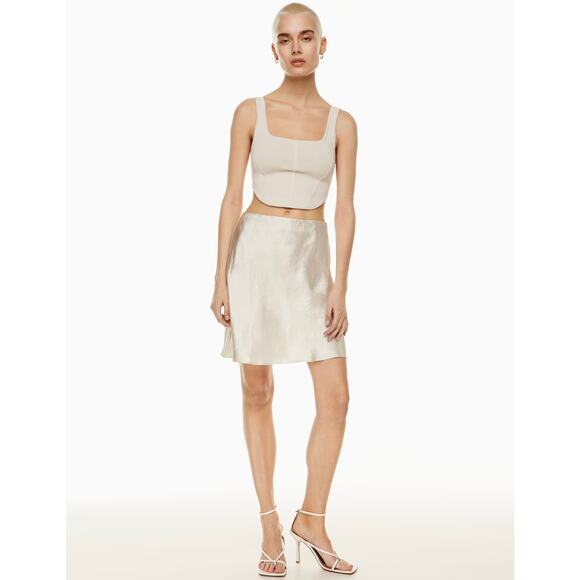 EUC Babaton Slip Satin Mini Skirt Size 8 Champagne Silky A Line Minimalist Skirt - Picture 7 of 15